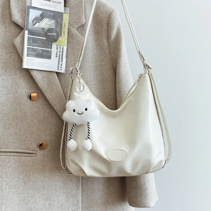 Women's Black Korean Style Shoulder Bag with Cloud Charm - Image 8