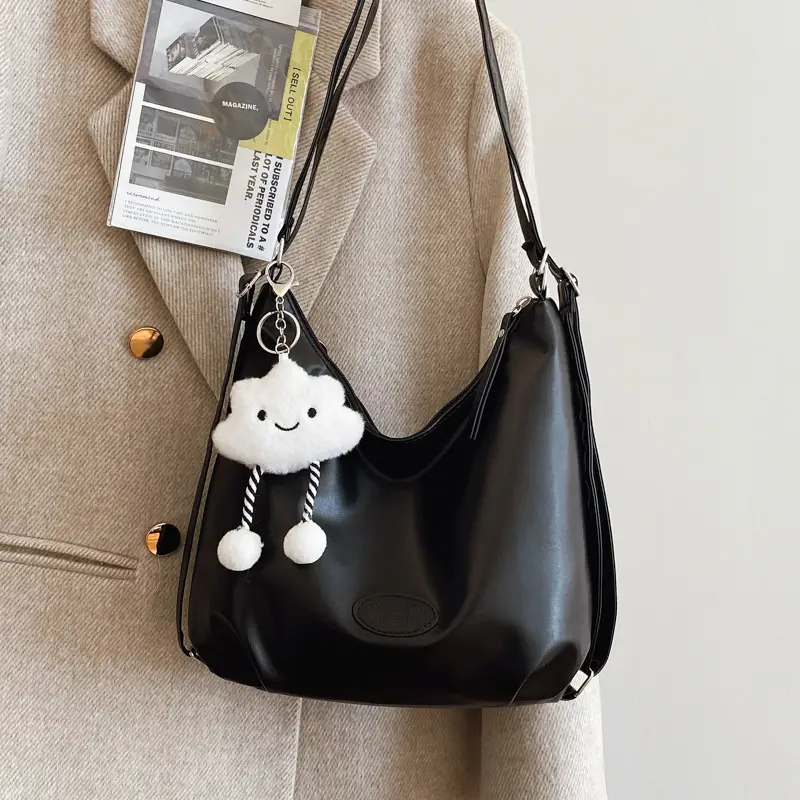 Women's Black Korean Style Shoulder Bag with Cloud Charm - Image 5
