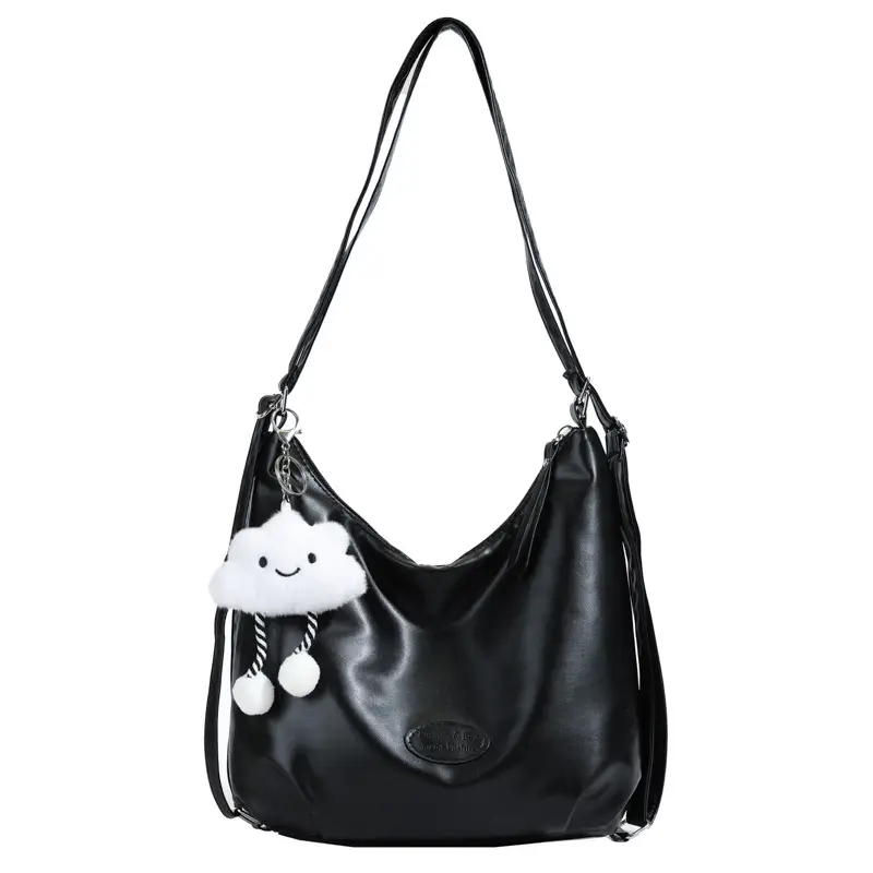 Women's Black Korean Style Shoulder Bag with Cloud Charm - Image 9