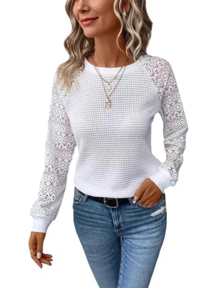 White Lace Long Sleeve Women's T-Shirt Jacket - Image 10