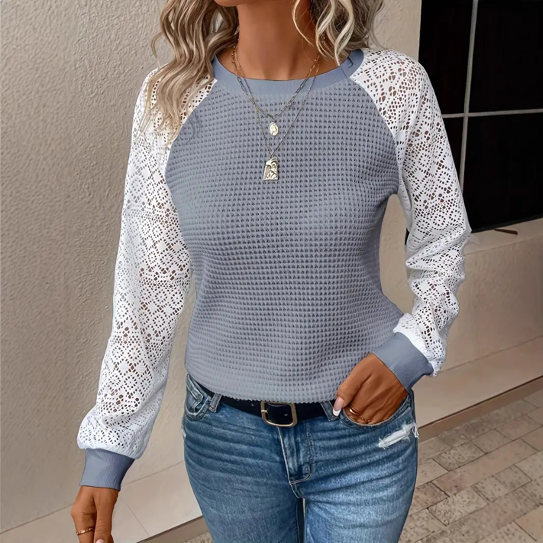 White Lace Long Sleeve Women's T-Shirt Jacket — feature 14