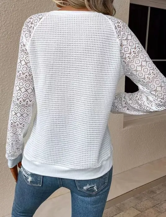 White Lace Long Sleeve Women's T-Shirt Jacket — feature 6