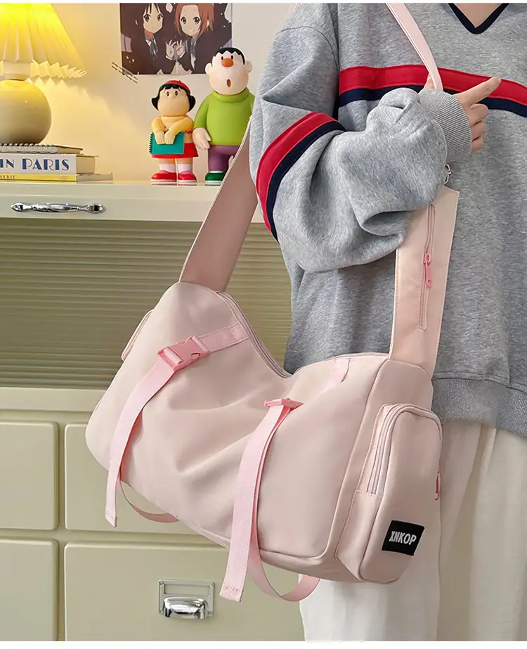 Pink Nylon Crossbody Bag for Women Large Capacity Travel — feature 13