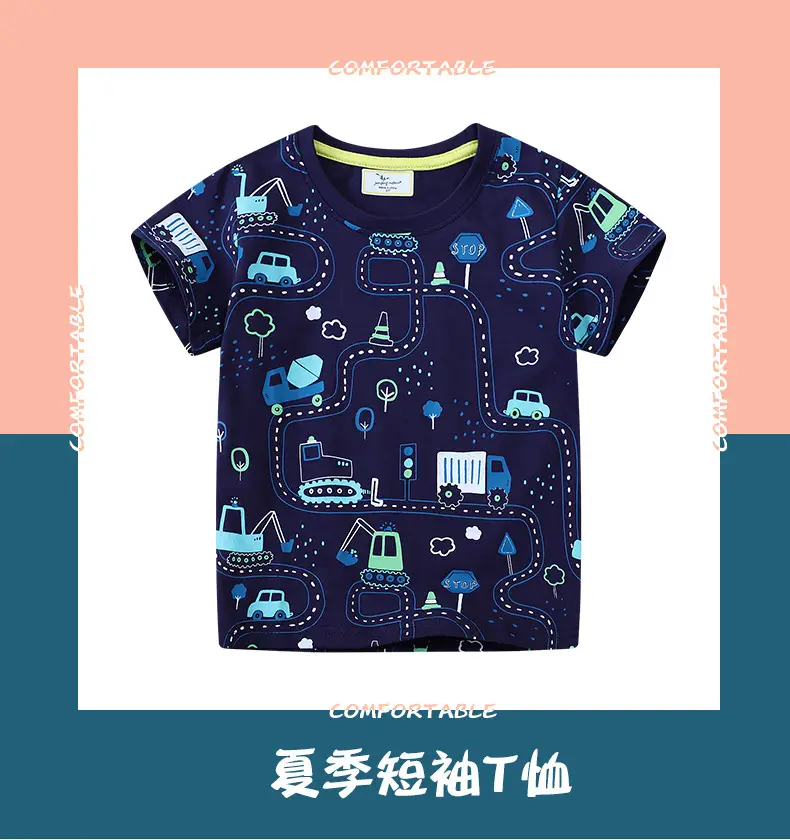 Boys T-Shirt Dark Blue Kids Summer Graphic Print — feature 2