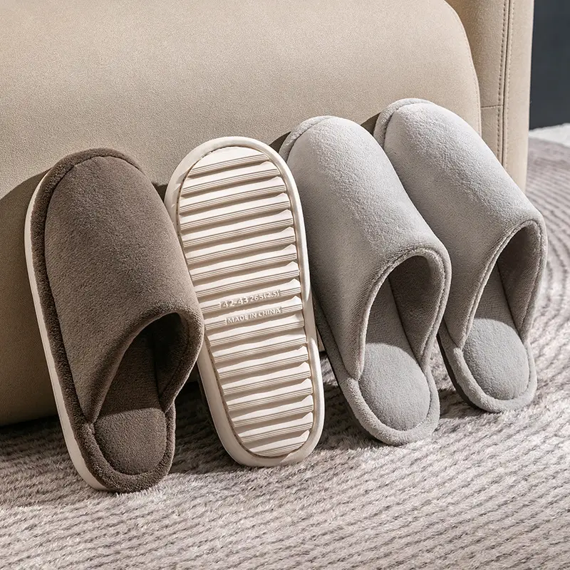 Men's Cotton Slippers Men's Large Autumn and Winter Home Indoor Couple Non-Slip Warm Thick-Soled Home Plush Slippers Winter - Image 8