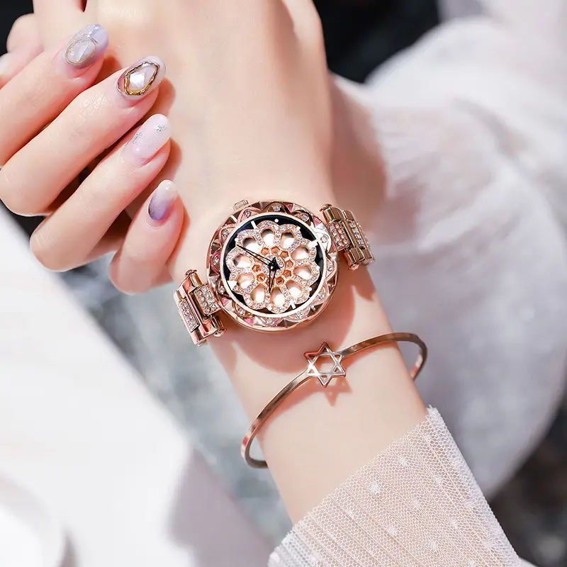 Blue Snowflake Women's Running Watch with Diamond Strap