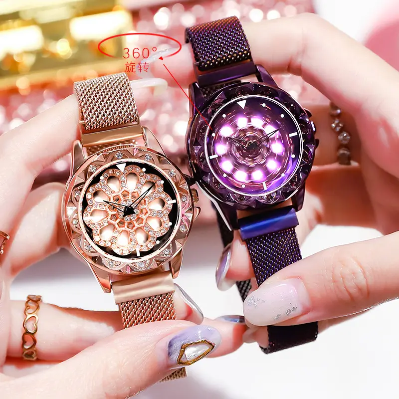 Blue Snowflake Women's Running Watch with Diamond Strap