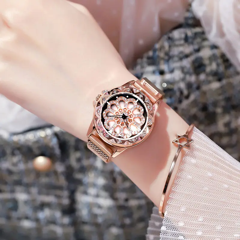 Blue Snowflake Women's Running Watch with Diamond Strap