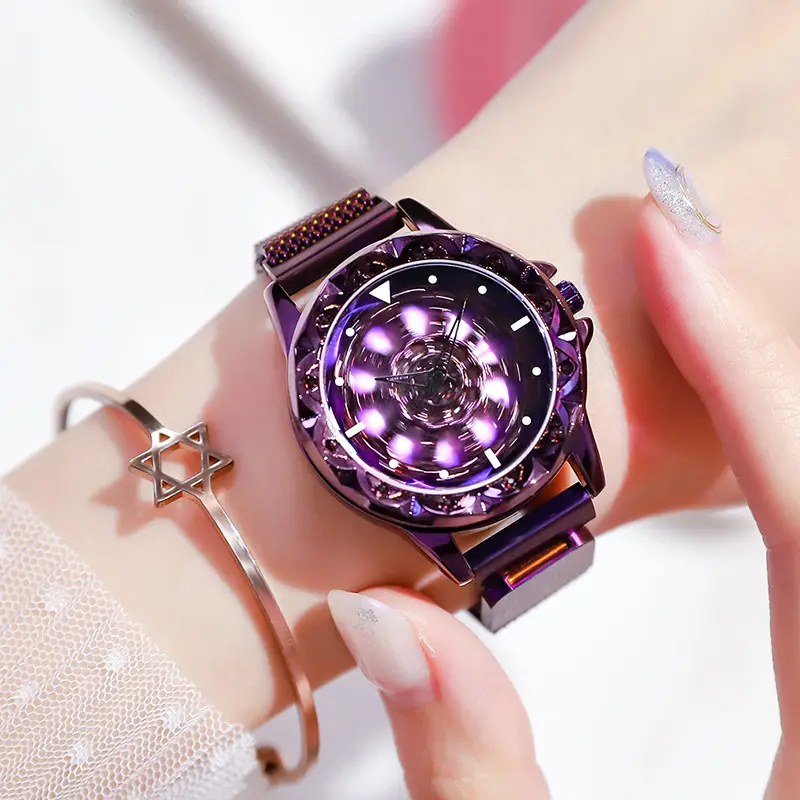 Blue Snowflake Women's Running Watch with Diamond Strap