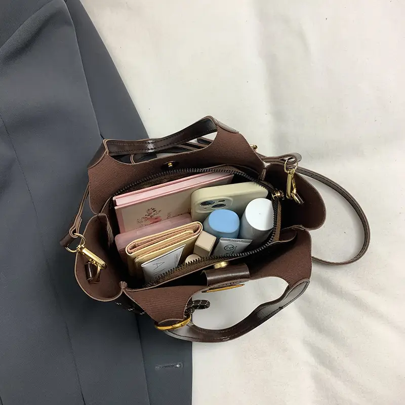 Women Retro Satchel Bag Brown Leather 2024 - Image 10