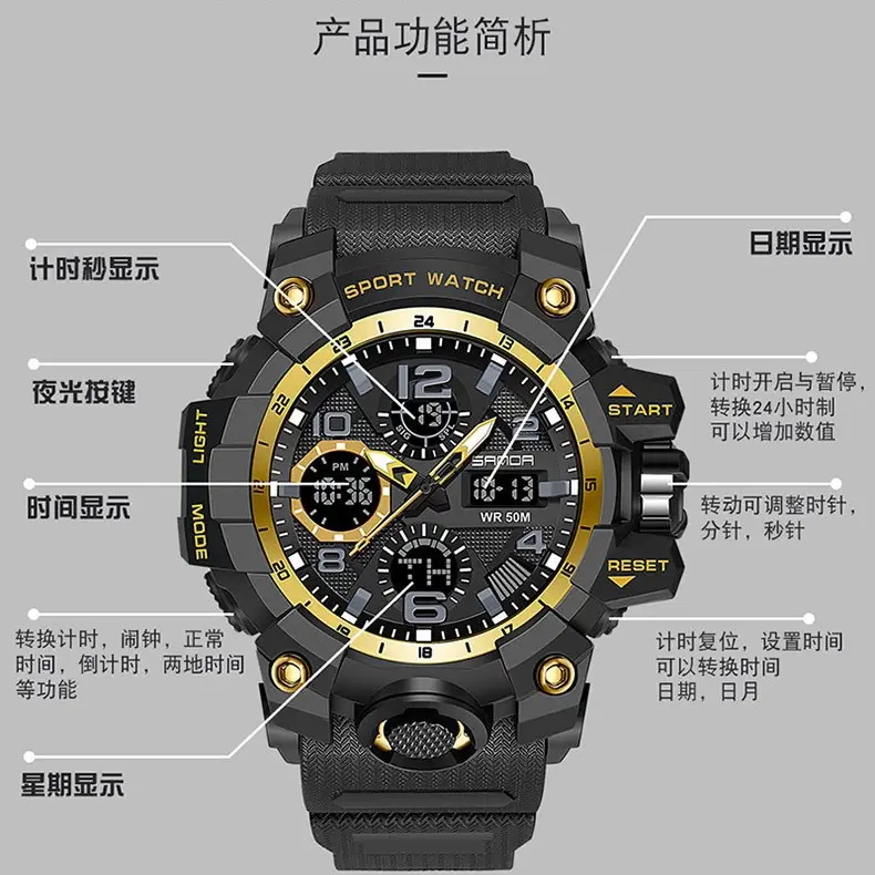 Sanda Multi-Function Chronograph Watch Black Sporty Design - Image 104