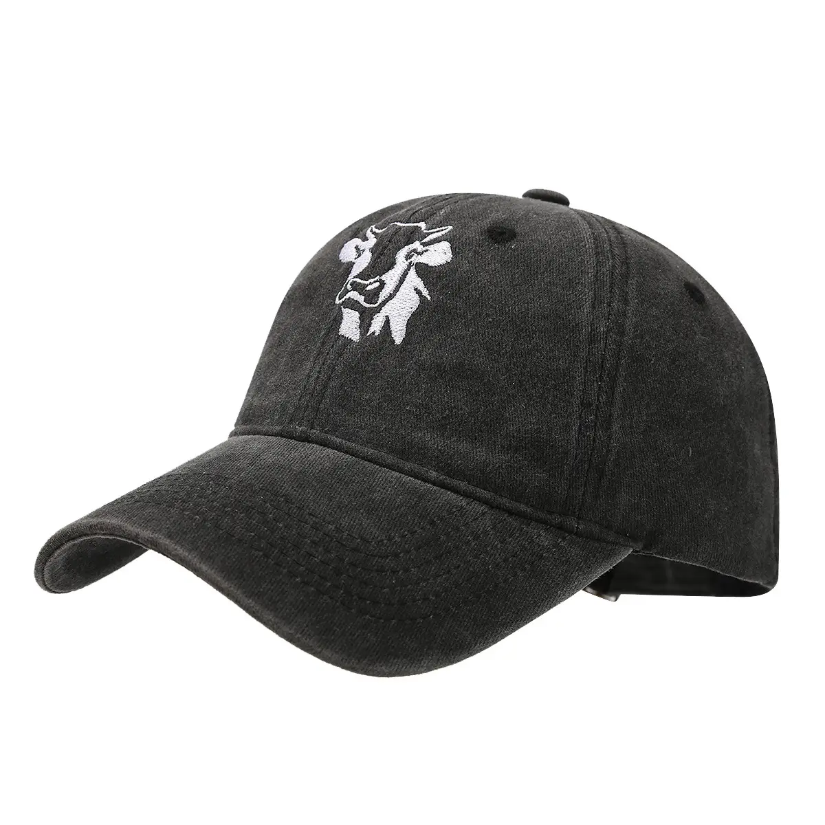 Women Cow Embroidered Cap White Baseball Cap - Image 12