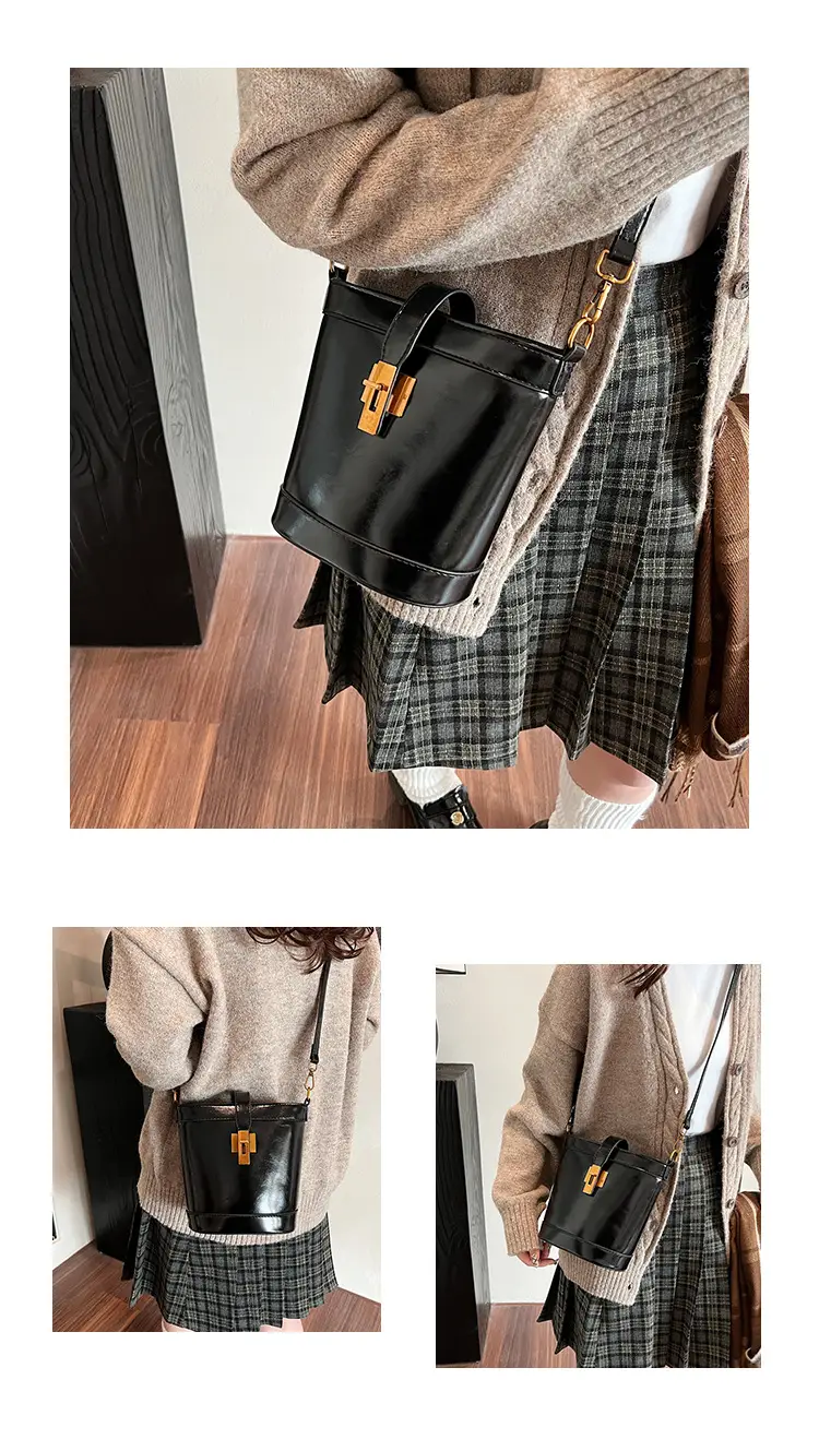 Black Leather Shoulder Bag with Gold Hardware — feature 11