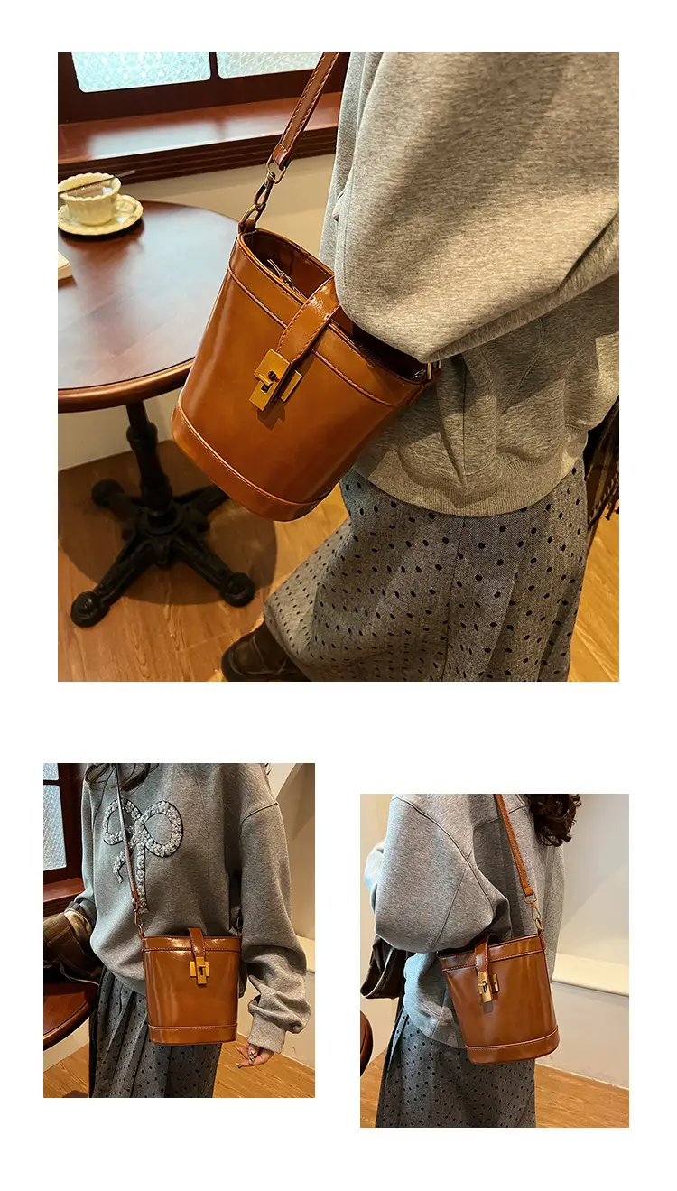Black Leather Shoulder Bag with Gold Hardware — feature 12