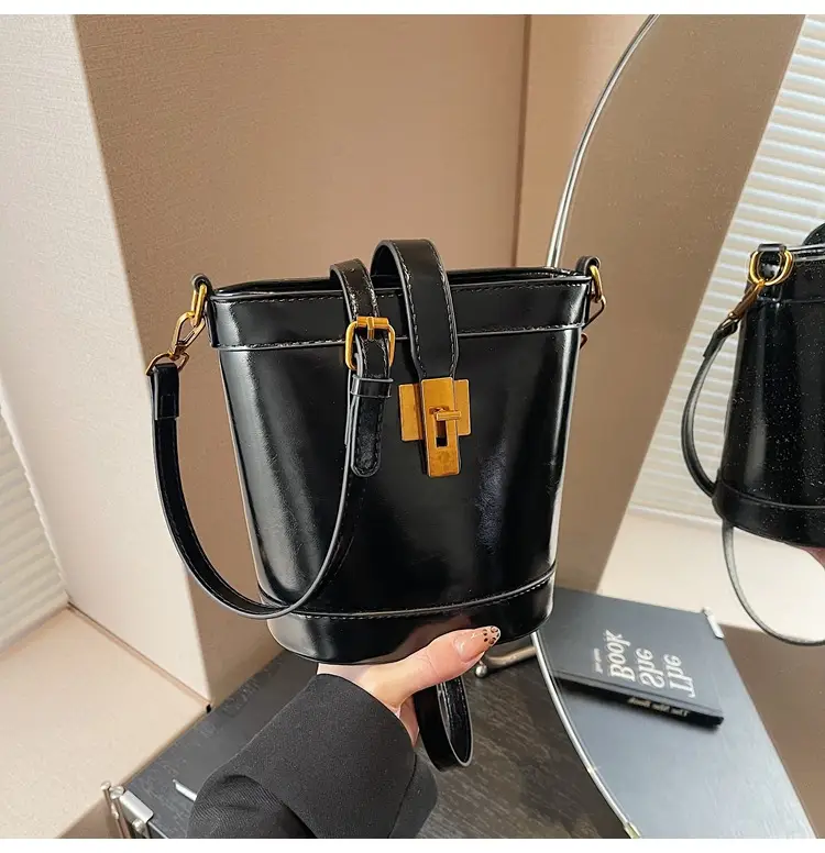 Black Leather Shoulder Bag with Gold Hardware — feature 16