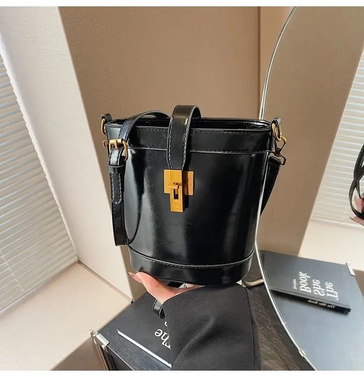 Black Leather Shoulder Bag with Gold Hardware — feature 17