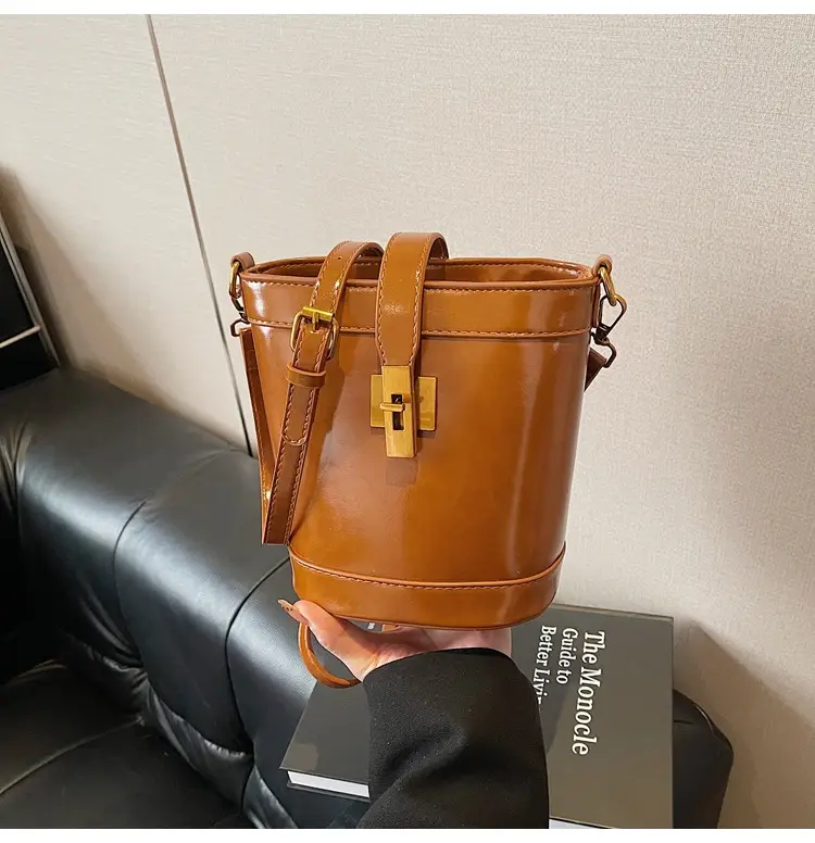 Black Leather Shoulder Bag with Gold Hardware — feature 19