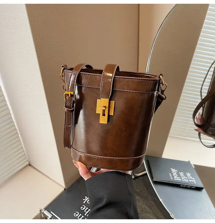 Black Leather Shoulder Bag with Gold Hardware — feature 20