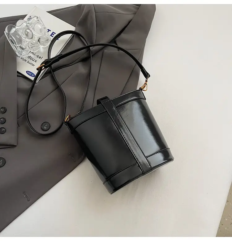 Black Leather Shoulder Bag with Gold Hardware — feature 22
