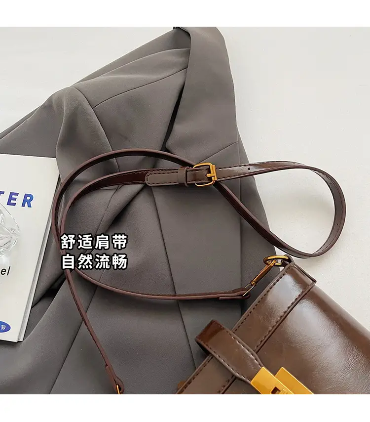 Black Leather Shoulder Bag with Gold Hardware — feature 5