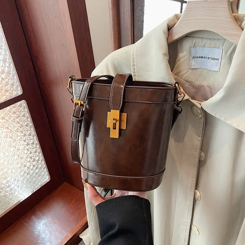 Black Leather Shoulder Bag with Gold Hardware - Image 2