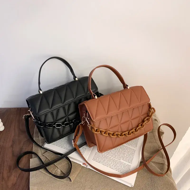 2022 Women's Quilted Crossbody Bag Black Brown - Image 4