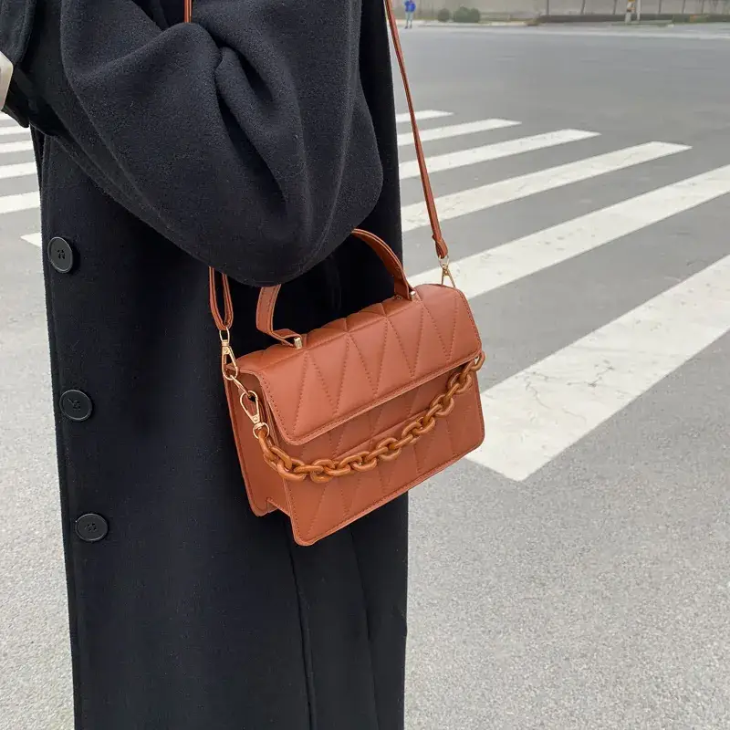 2022 Women's Quilted Crossbody Bag Black Brown - Image 5