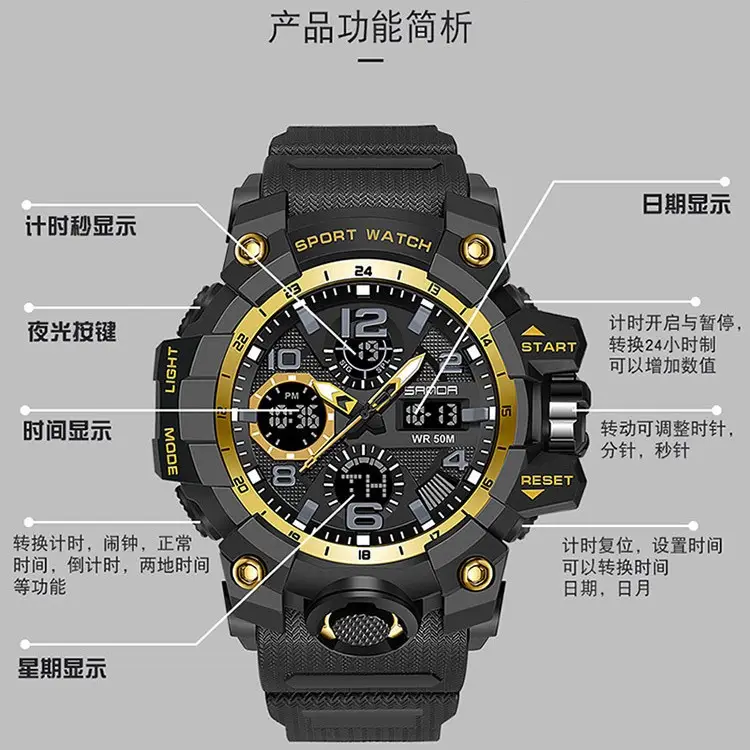 Sanda Sport Watch Men White Digital Chronograph - Image 75
