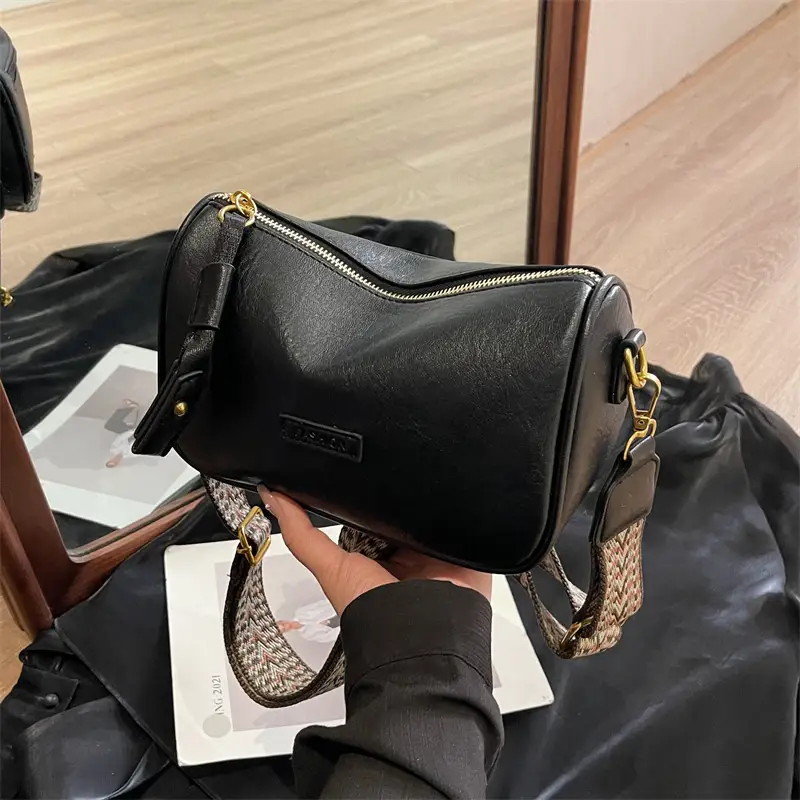 Women's Brown Leather Messenger Bag with Gold Plated Handles - Image 8