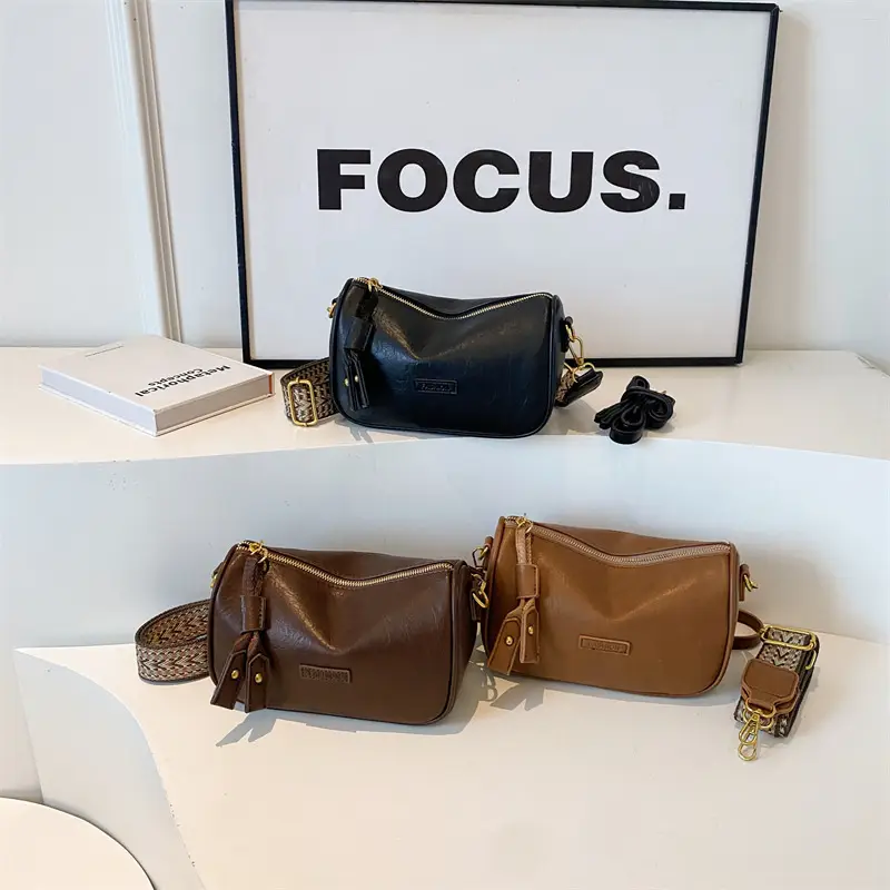 Women's Brown Leather Messenger Bag with Gold Plated Handles - Image 9
