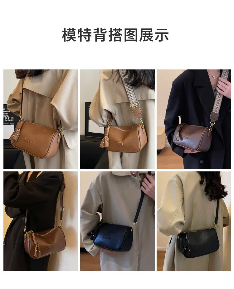 Women's Brown Leather Messenger Bag with Gold Plated Handles — feature 10