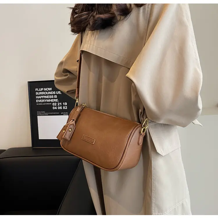 Women's Brown Leather Messenger Bag with Gold Plated Handles — feature 11