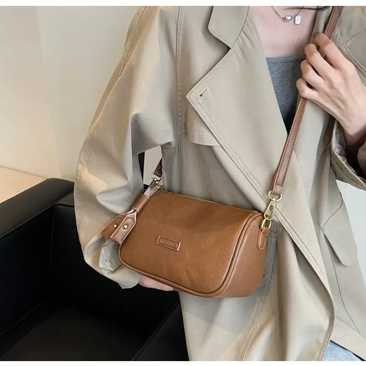 Women's Brown Leather Messenger Bag with Gold Plated Handles — feature 12