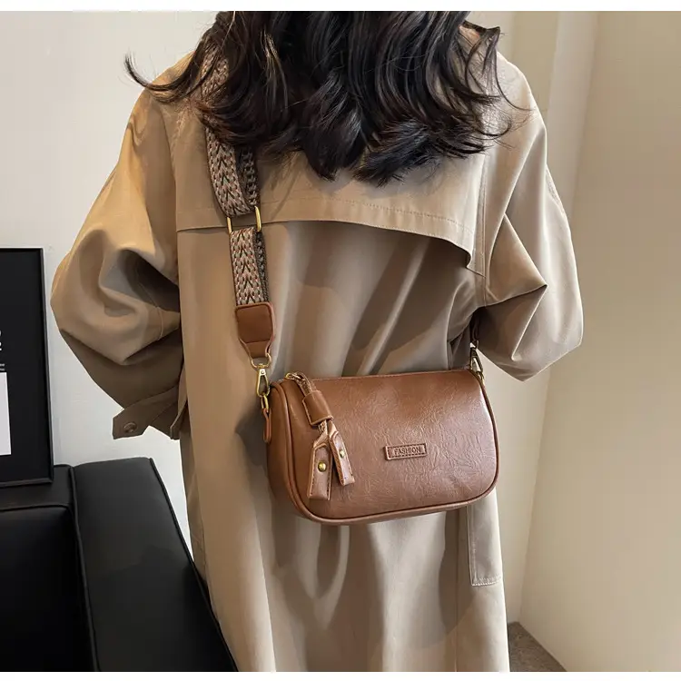 Women's Brown Leather Messenger Bag with Gold Plated Handles — feature 13