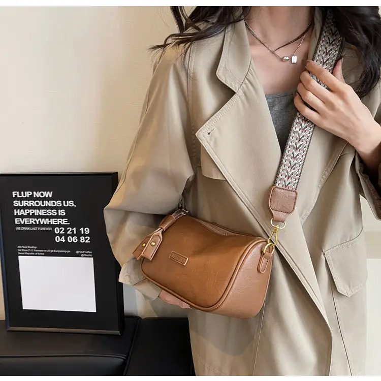 Women's Brown Leather Messenger Bag with Gold Plated Handles — feature 14