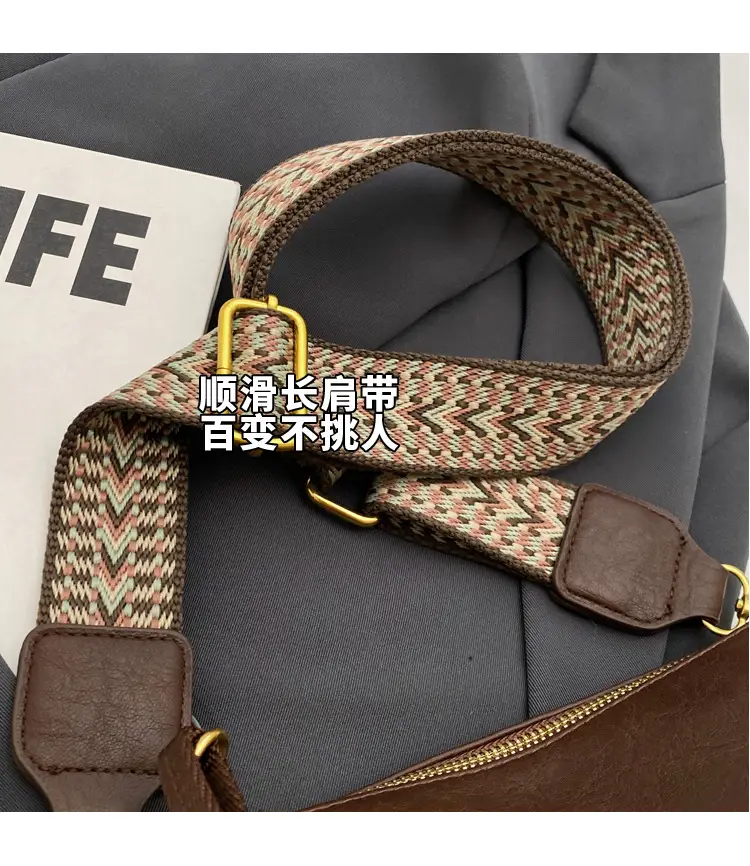 Women's Brown Leather Messenger Bag with Gold Plated Handles — feature 4