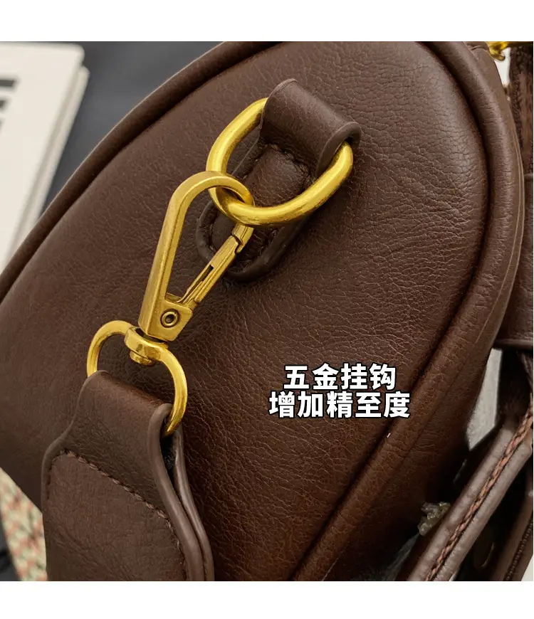 Women's Brown Leather Messenger Bag with Gold Plated Handles — feature 8