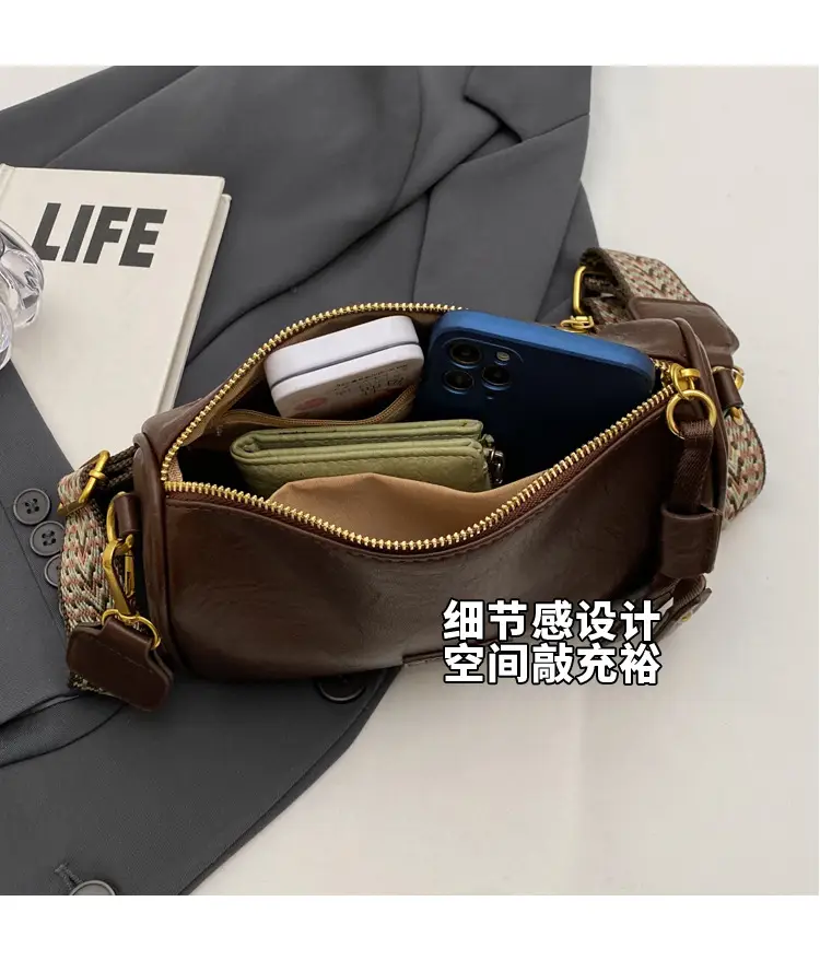 Women's Brown Leather Messenger Bag with Gold Plated Handles — feature 9