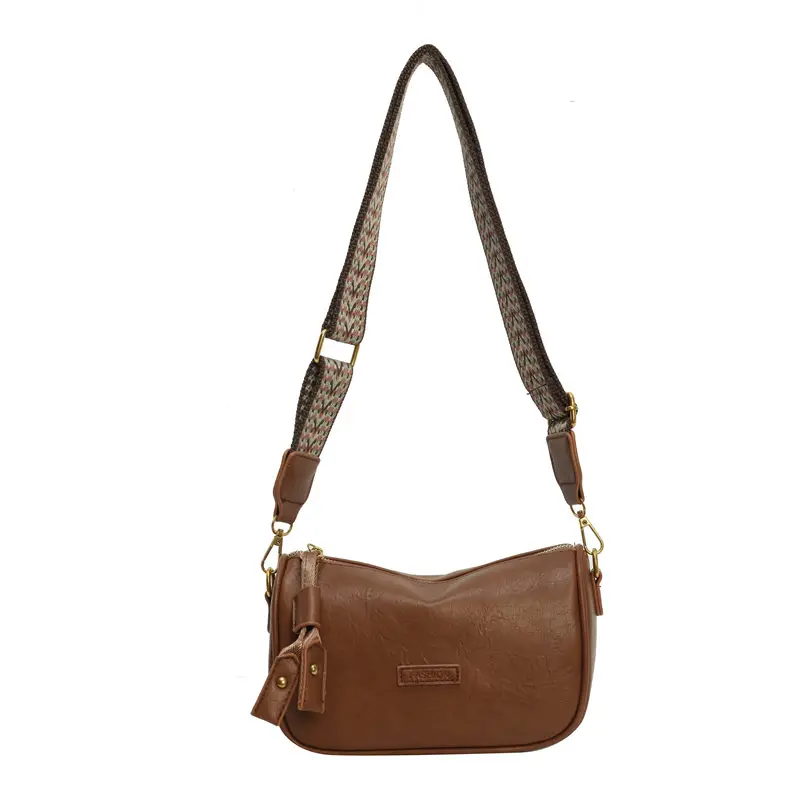 Women's Brown Leather Messenger Bag with Gold Plated Handles - Image 3