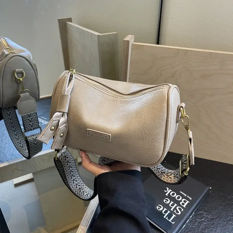 Women's Brown Leather Messenger Bag with Gold Plated Handles - Image 5