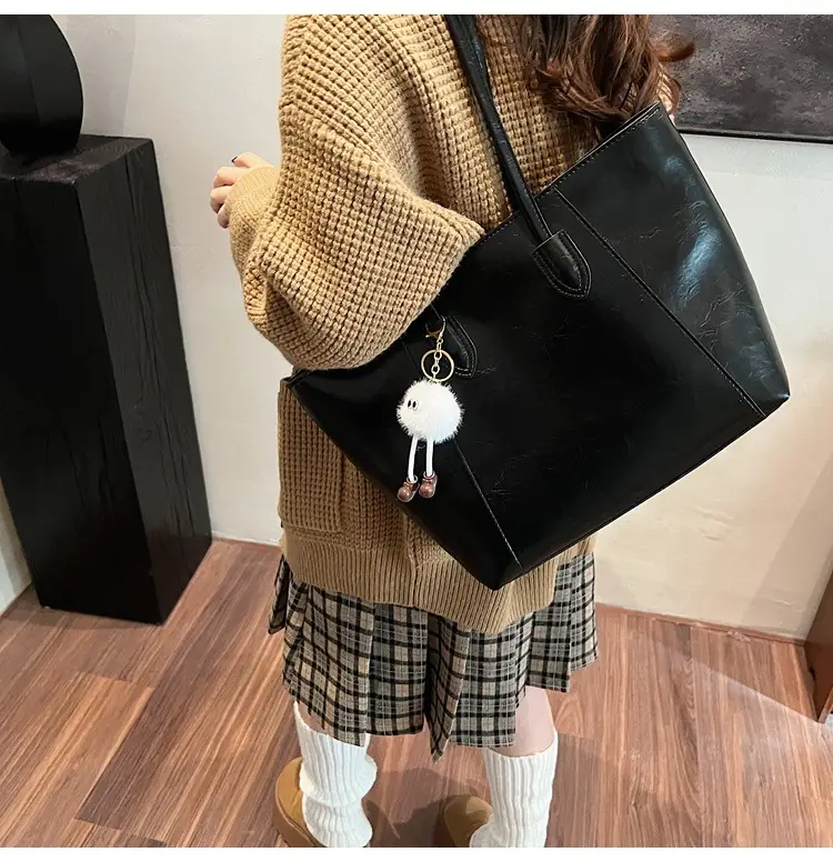 Women's Winter Tote Bag Brown Large Capacity Retro Shoulder Bag — feature 29