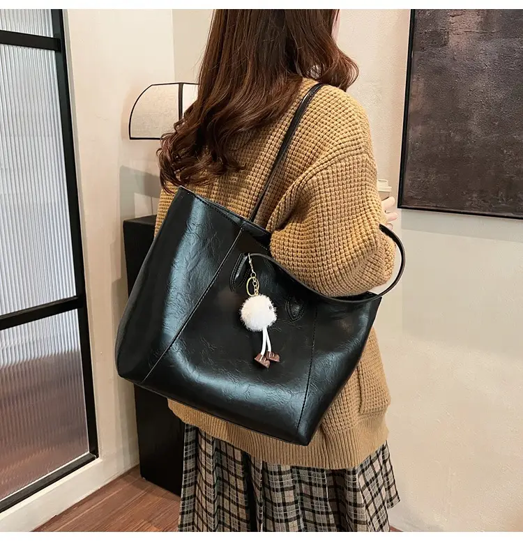 Women's Winter Tote Bag Brown Large Capacity Retro Shoulder Bag — feature 34
