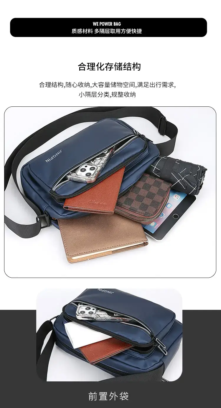 Men Blue Nylon Crossbody Bag Small Business Commuter — feature 10