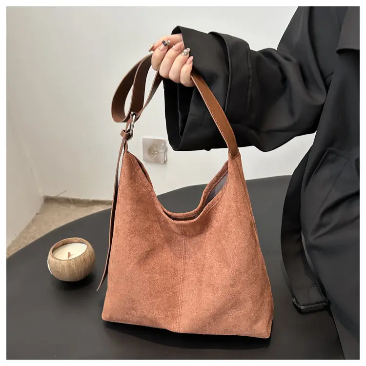 Women's Deerskin Fleece Shoulder Bag Brown Large Capacity - Image 5