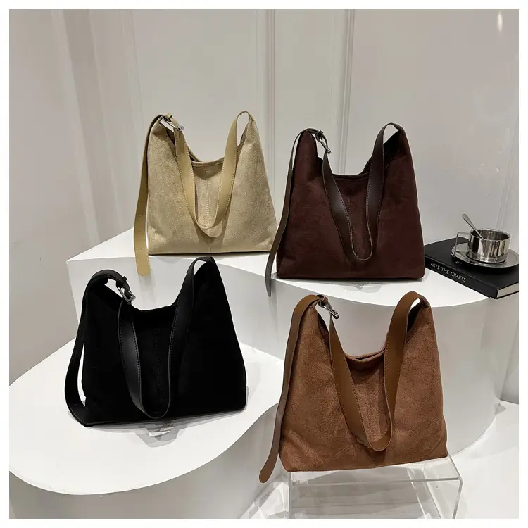 Women's Deerskin Fleece Shoulder Bag Brown Large Capacity - Image 6