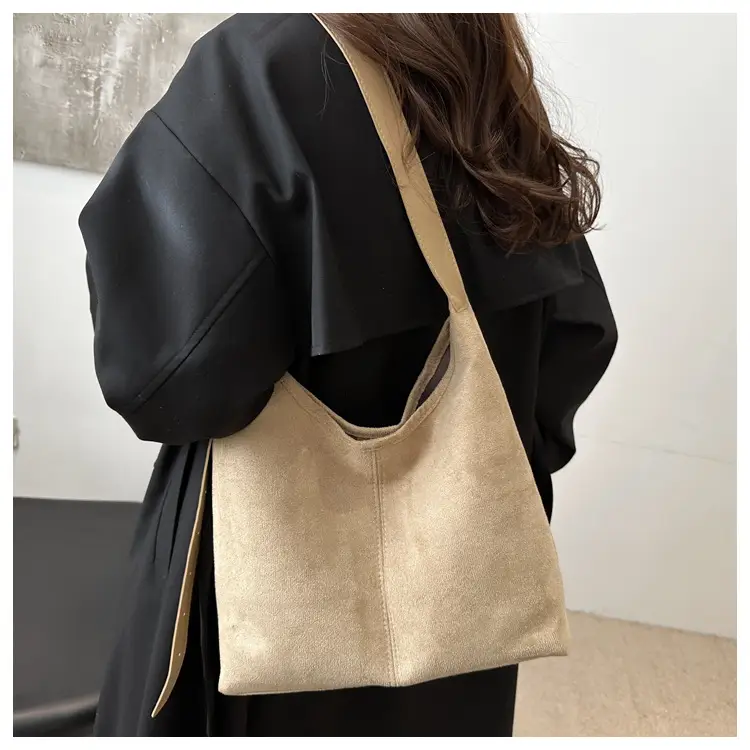 Women's Deerskin Fleece Shoulder Bag Brown Large Capacity — feature 14