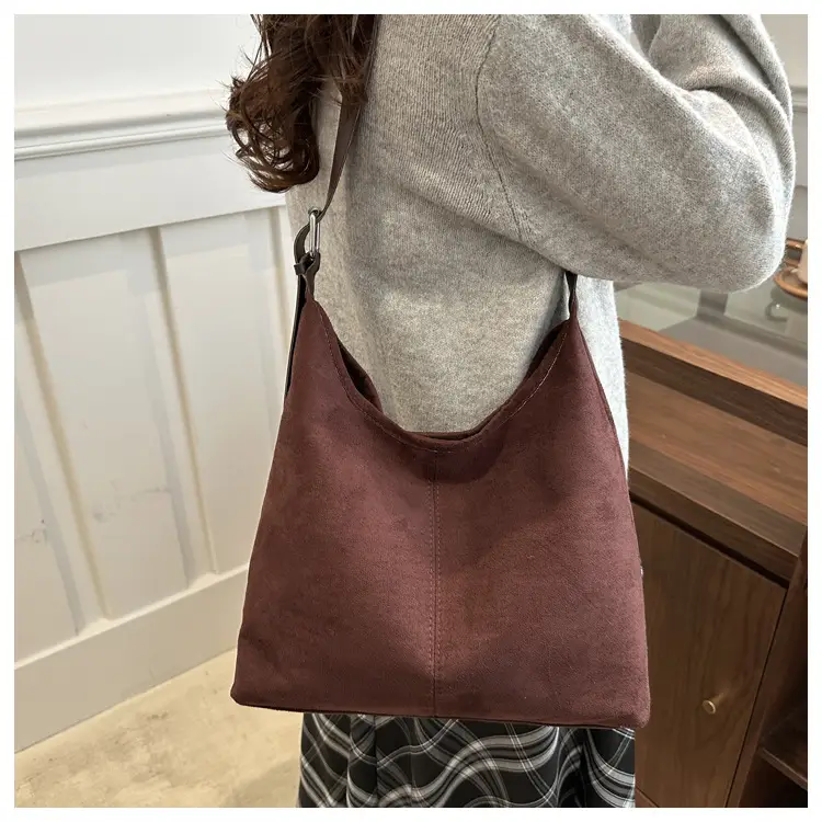 Women's Deerskin Fleece Shoulder Bag Brown Large Capacity — feature 20