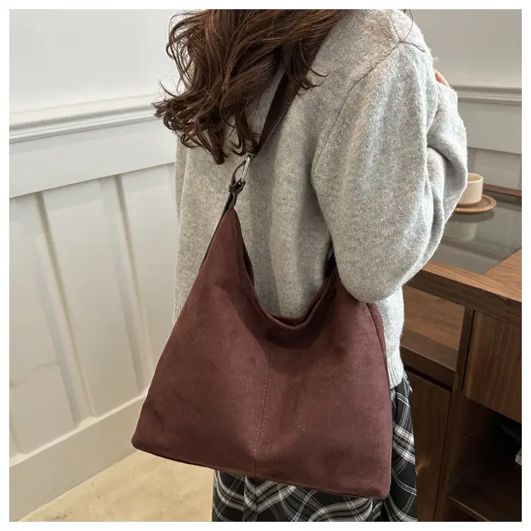 Women's Deerskin Fleece Shoulder Bag Brown Large Capacity — feature 21