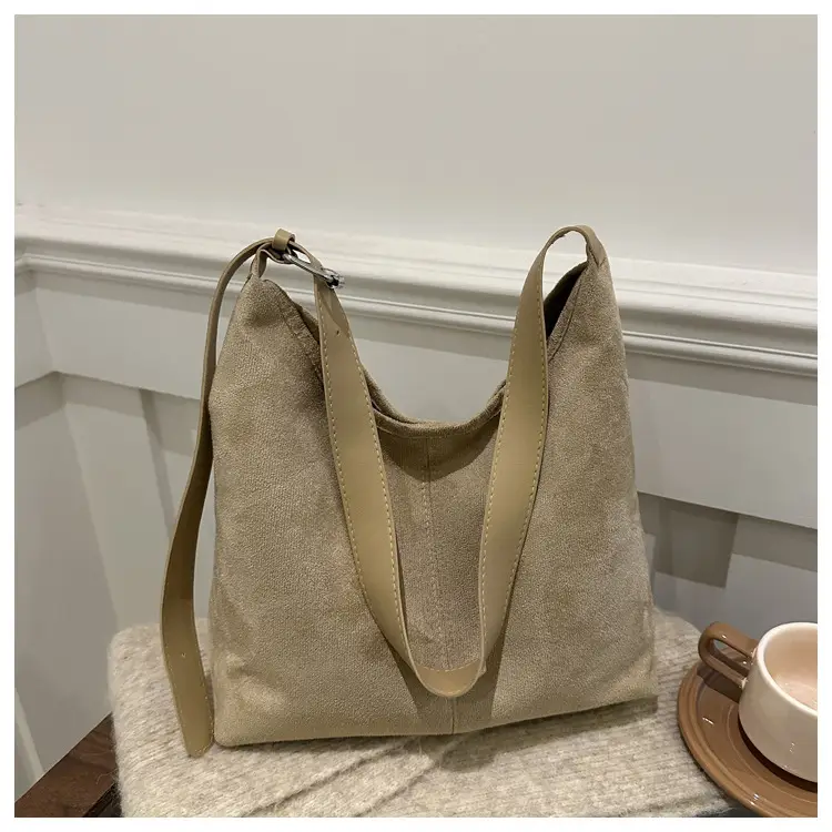 Women's Deerskin Fleece Shoulder Bag Brown Large Capacity - Image 4