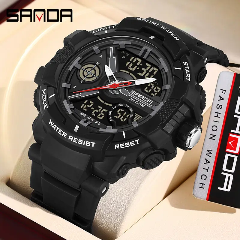 Sanda Waterproof Sports Electronic Watch Black Orange - Image 20